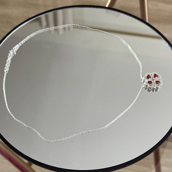 Silver 924 Four Reds Heart Magnetic Chain Clover Handmade 18” - Picture 9 of 11